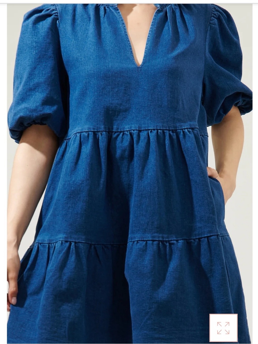 Sugarlips Denim Blue Puff-Sleeve Tiered Mini Dress - Picture 2 of 4